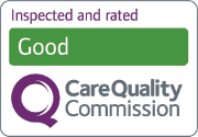 A Care Quality Commission rating badge showing “Inspected and rated: Good.”