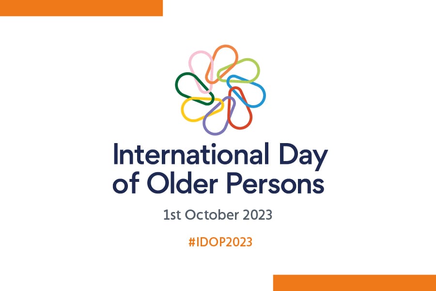 A graphic for the International Day of Older Persons featuring a colourful abstract flower design, the date “1st October 2023,” and the hashtag #IDOP2023.