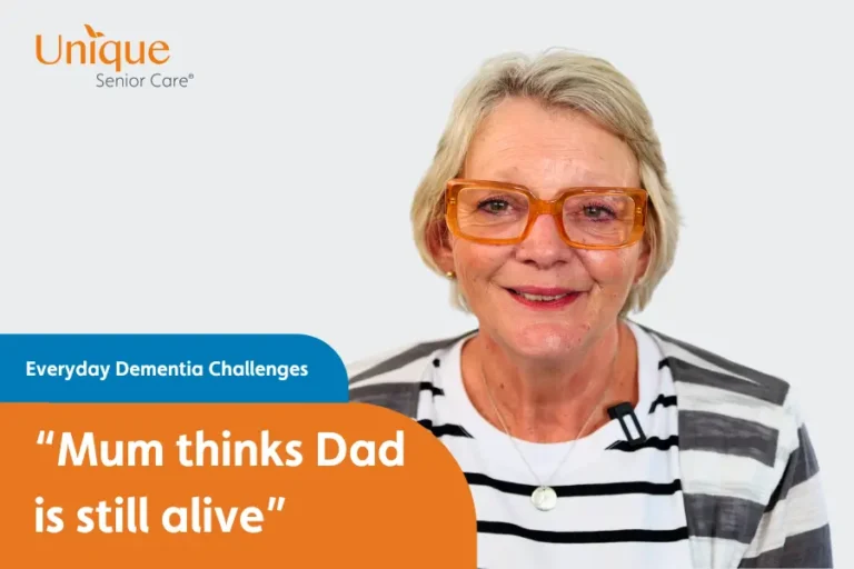 Video cover slide for Everyday Dementia Challenges with Text: Mum thinks Dad is still alive.