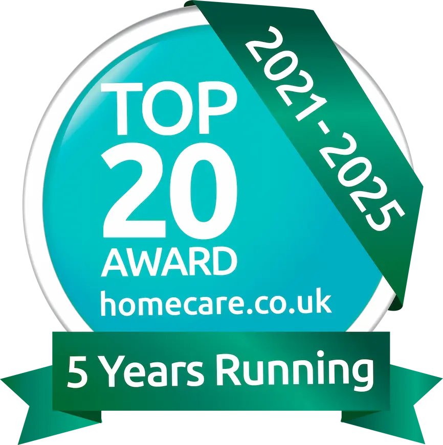 Unique Senior Care Top 20 Home Care Service Provider Award 2021 to 2025 colour logo