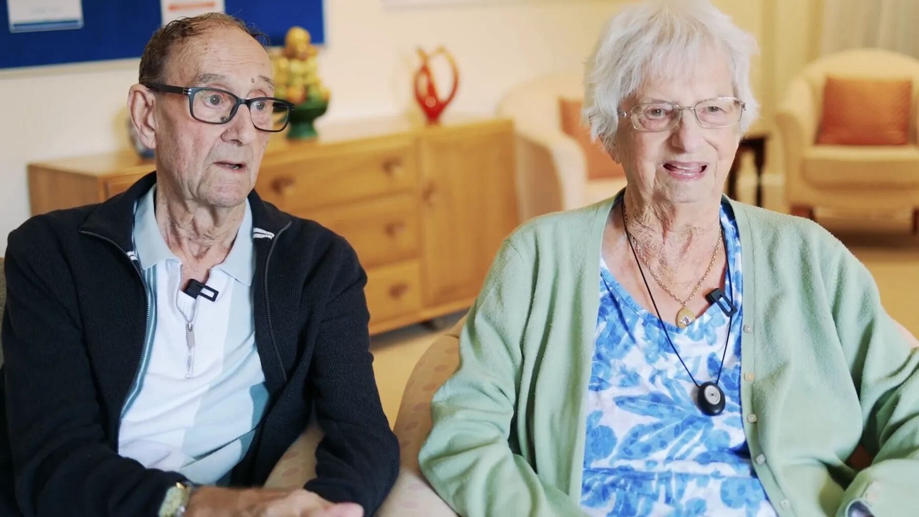Ken and Audrey expressing their joy with caregivers.