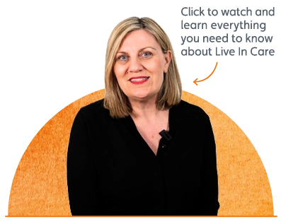 Image of Stacey one of our live in care advisors with the words "Click to watch and learn all you need to know about live in care"