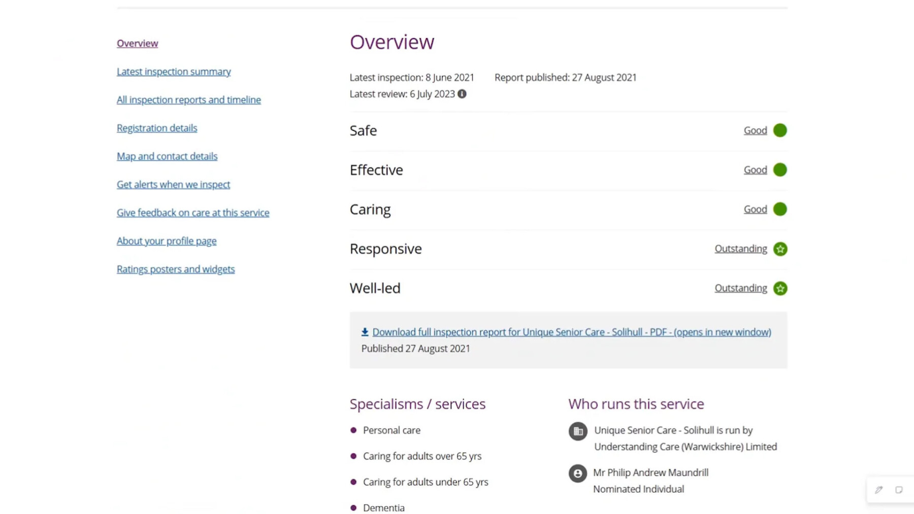 Care Quality Commission website homepage showing search and ratings features