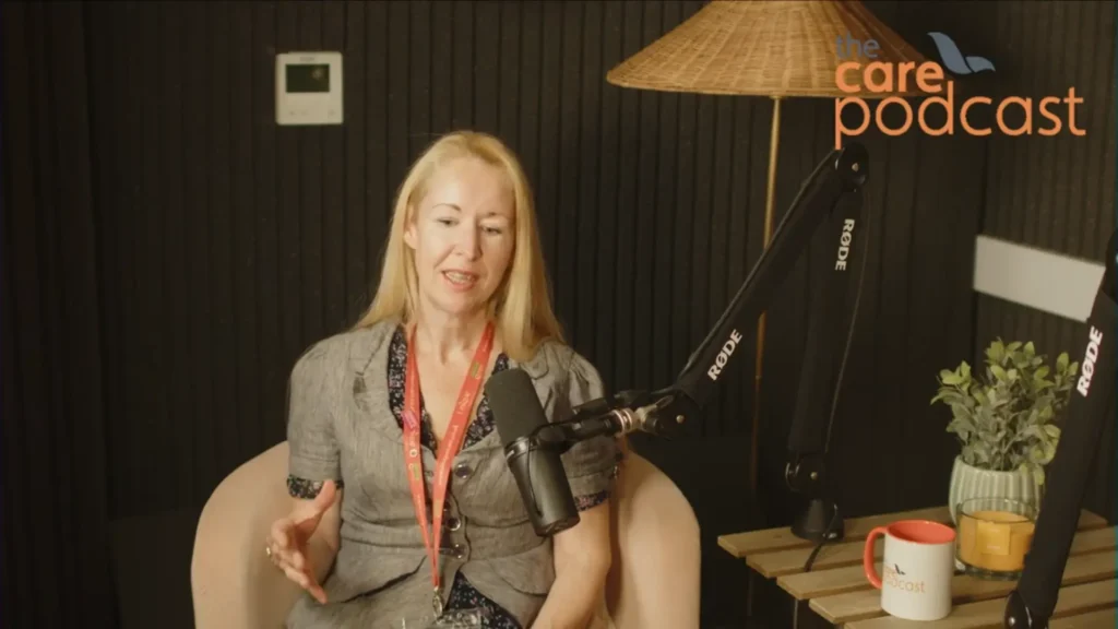 A still of Learning and development manager Jo Cleary during the care Podcast episode with Dom Kent