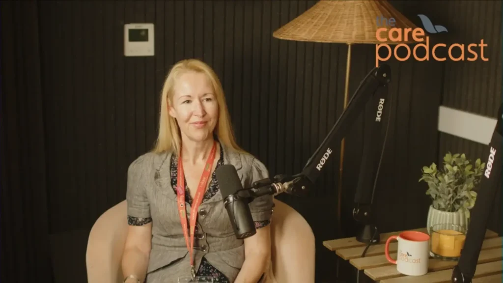 A still of Learning and development manager Jo Cleary during the care Podcast episode with Dom Kent