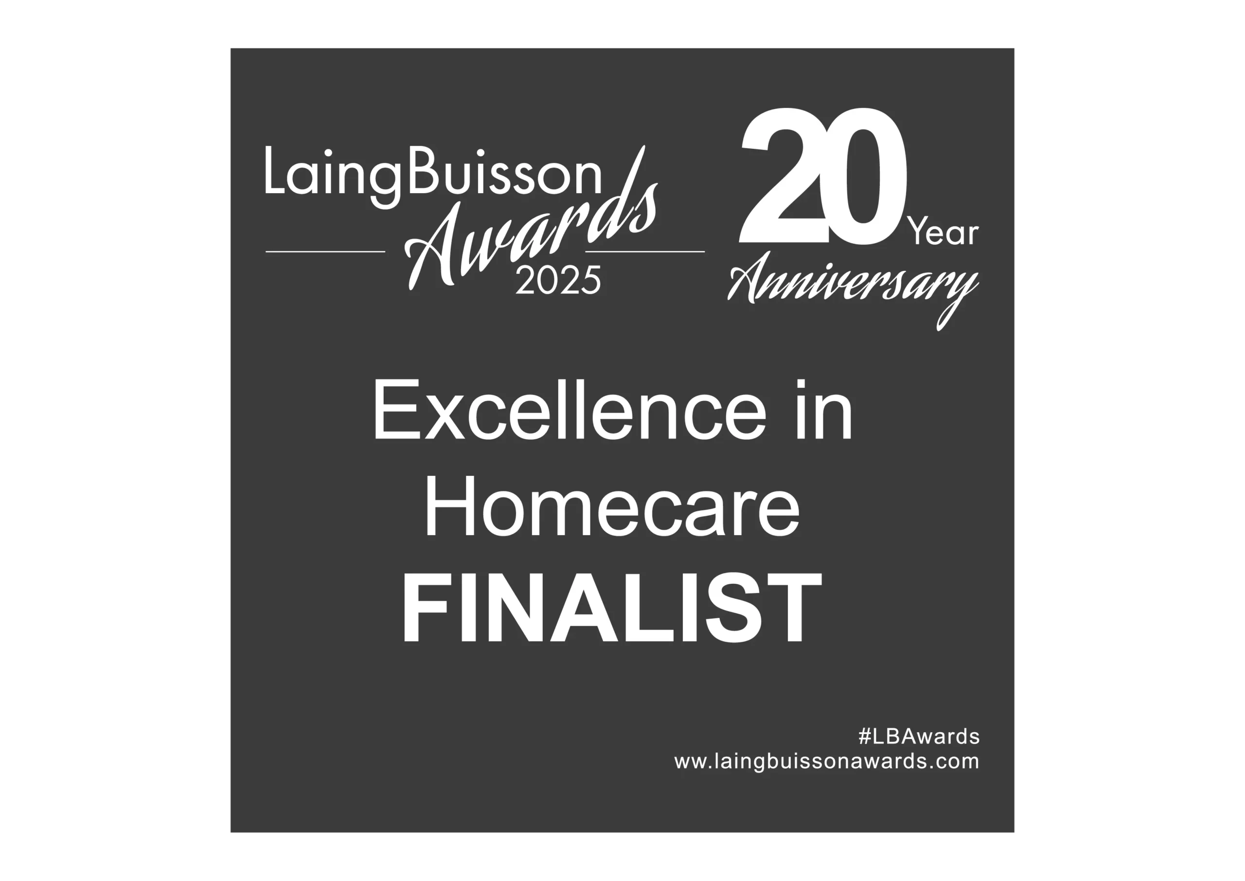 LaingBuisson Awards 2025 - Excellence in Homecare logo - Unique Senior Care finalist.