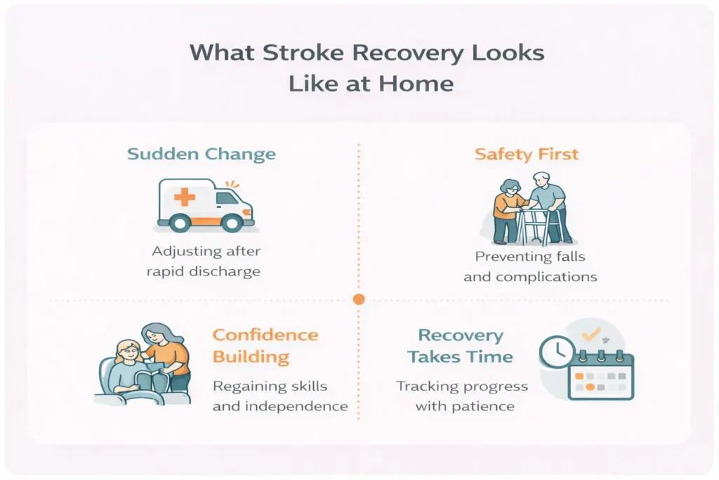 Graphic demonstrating what stroke recovery care at home entails