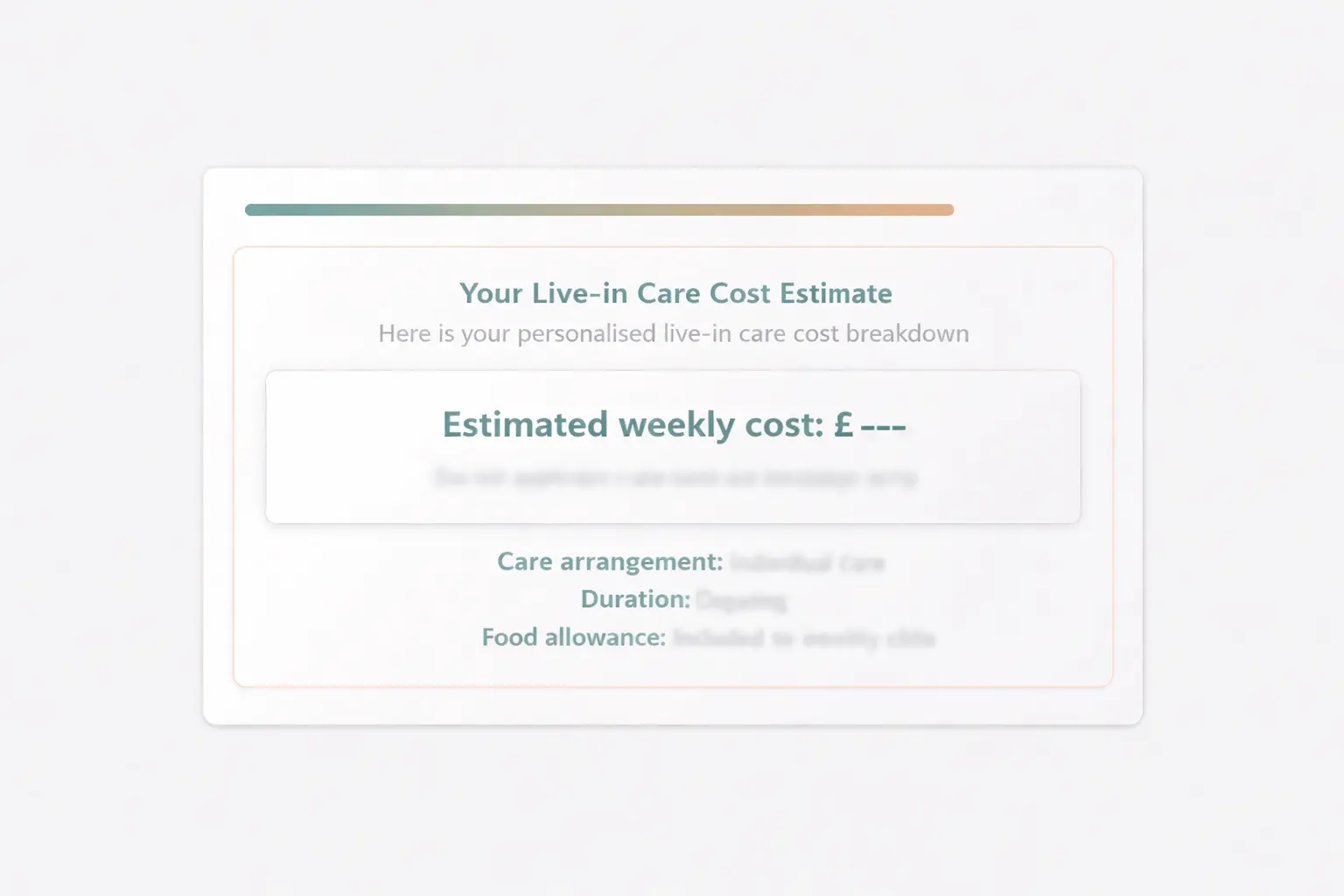 Example care cost estimate results