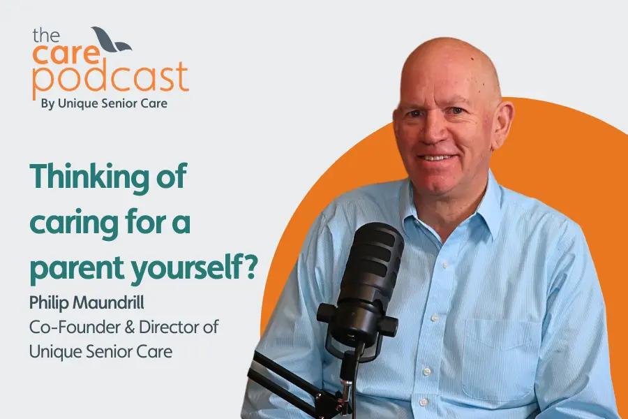 Podcast cover for Phil Maundrills episode on what families underestimate when starting care. Image shows him sat smiling at the camera with a microphone in front of him