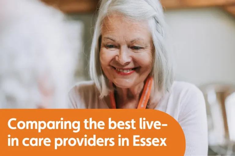 Featured image for blog comparing live-in care providers in Essex. Image shows a woman smiling which looking at somebody off camera.