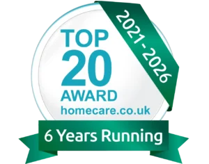 Homecare.co.uk Top 20 Care provider for last 6 years logo for unique senior care